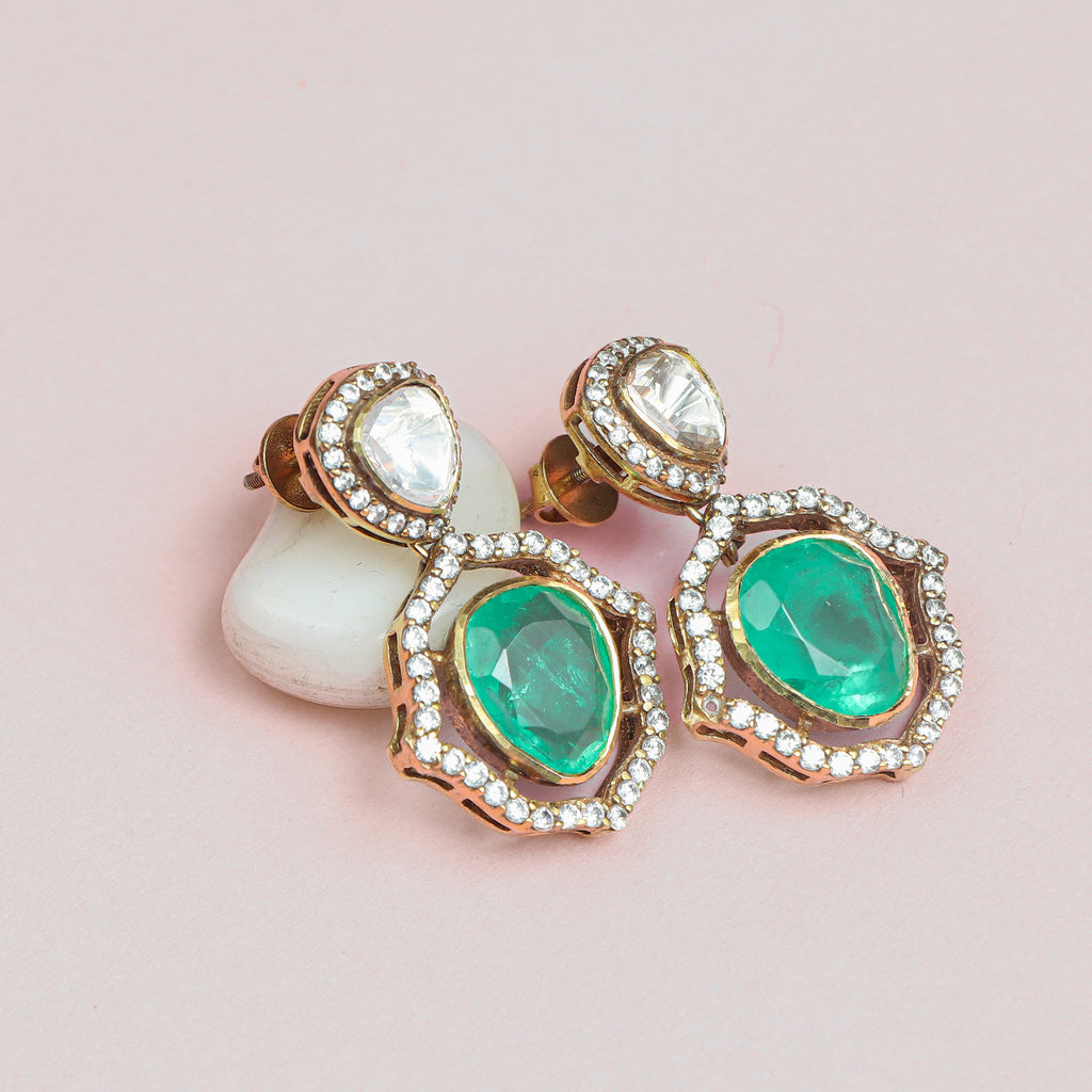 Art Deco Emerald & Diamond Pendant Studs