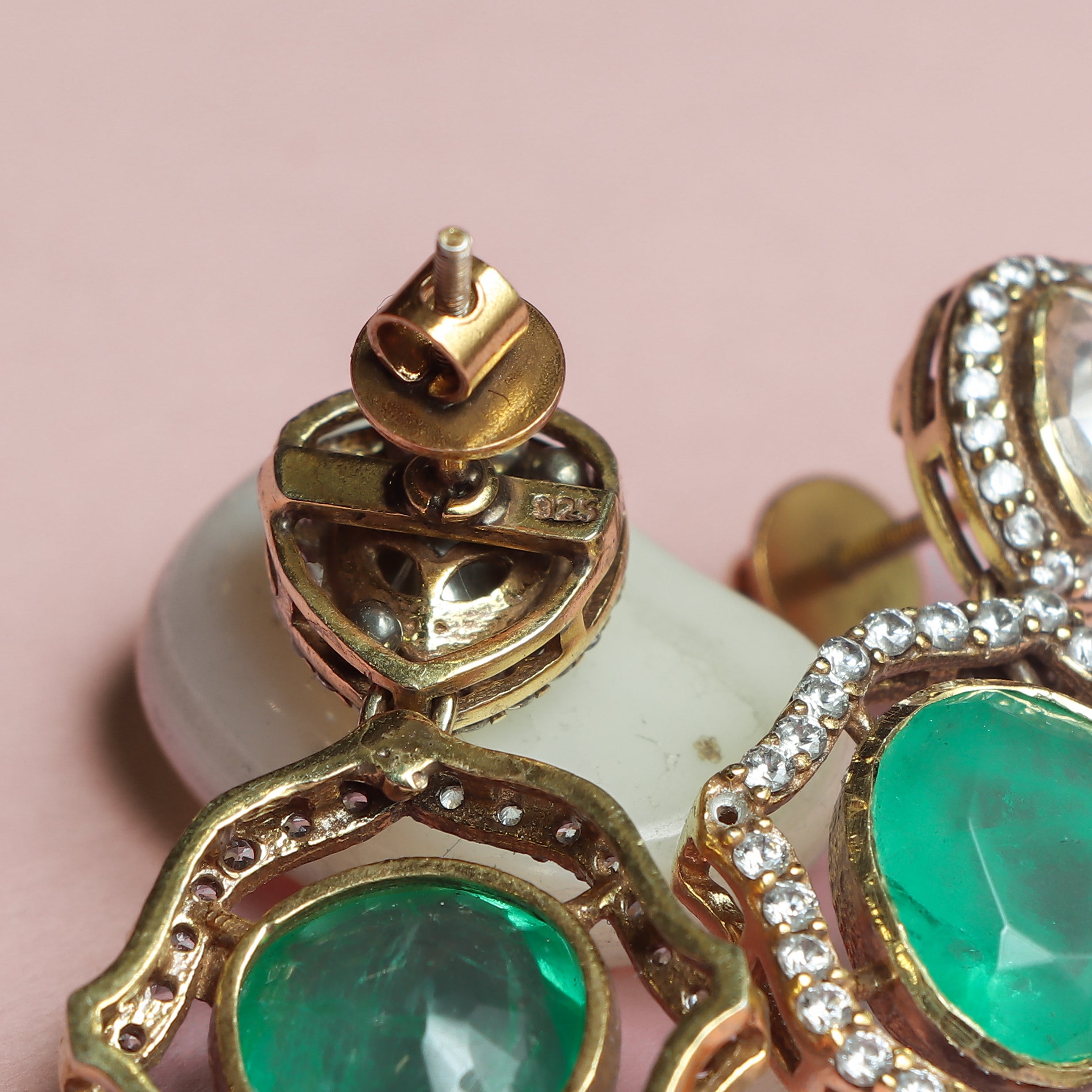 Art Deco Emerald & Diamond Pendant Studs