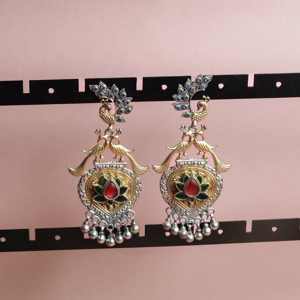 Peacock Lotus Earrings".