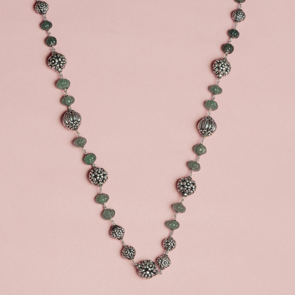 Jade‑Accent Oxidised Silver Chain
