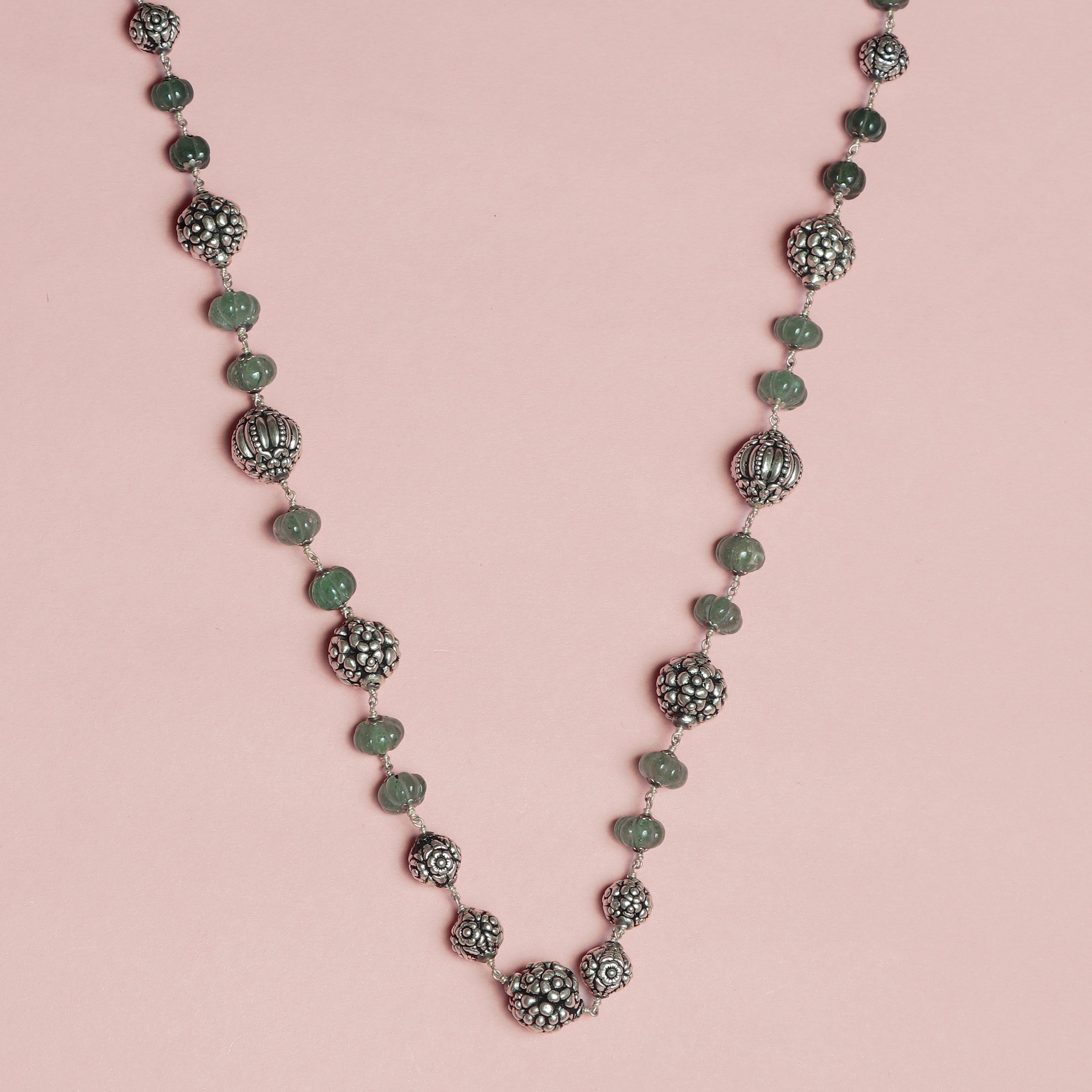 Jade‑Accent Oxidised Silver Chain