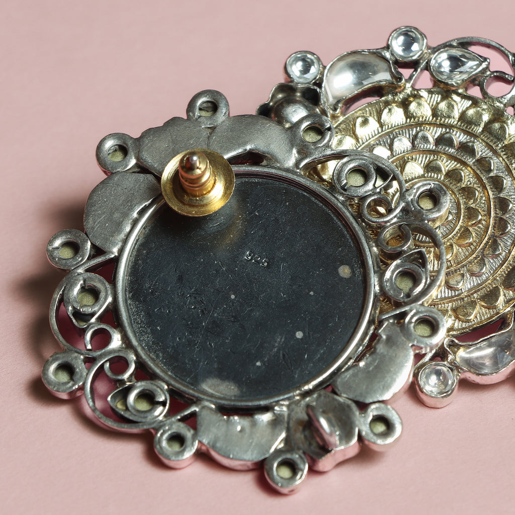 Silver Oxidised Kundan Studs