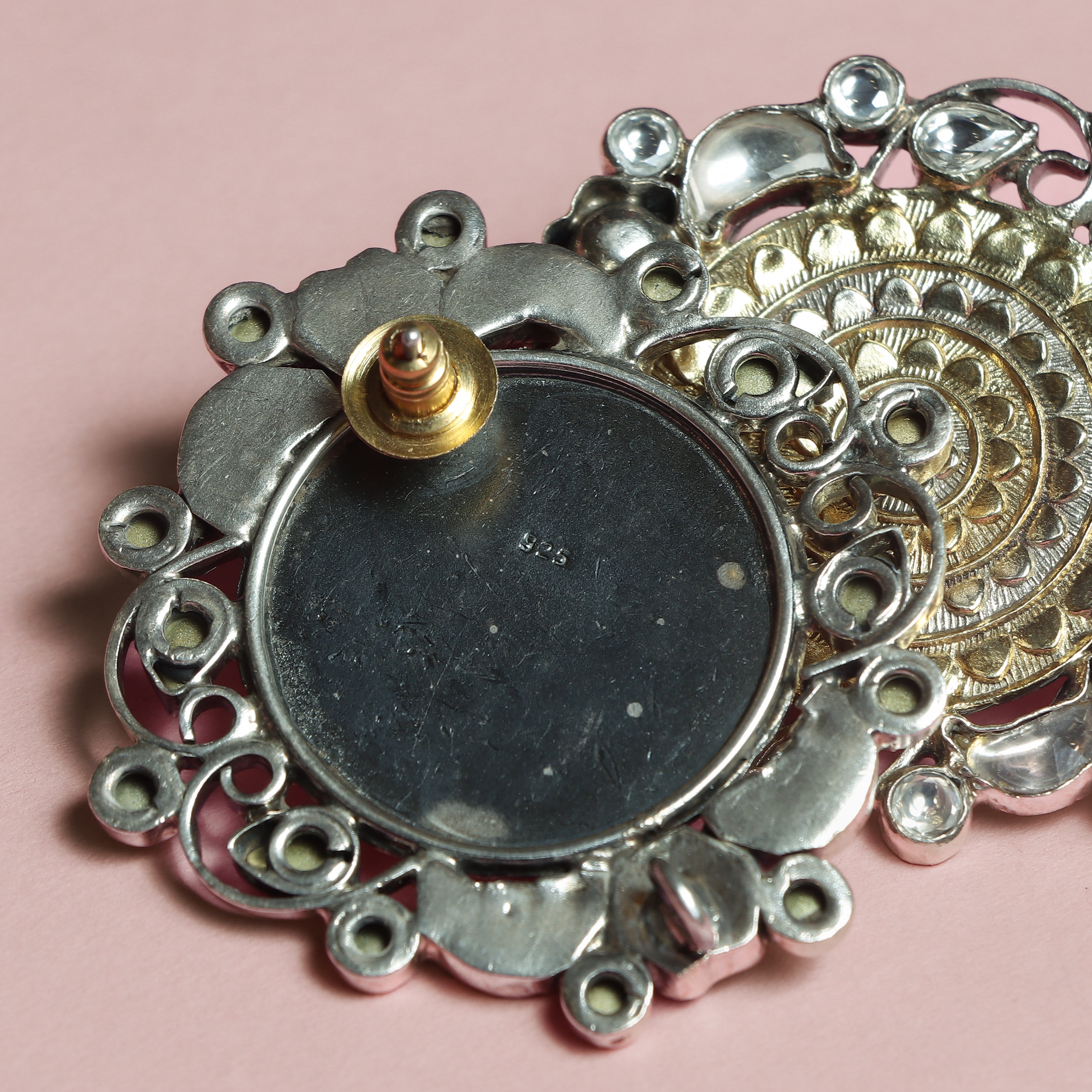 Silver Oxidised Kundan Studs