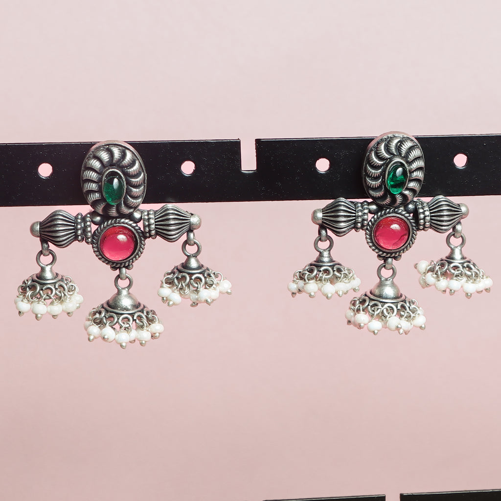 Ruby Stone Triple Jhumki