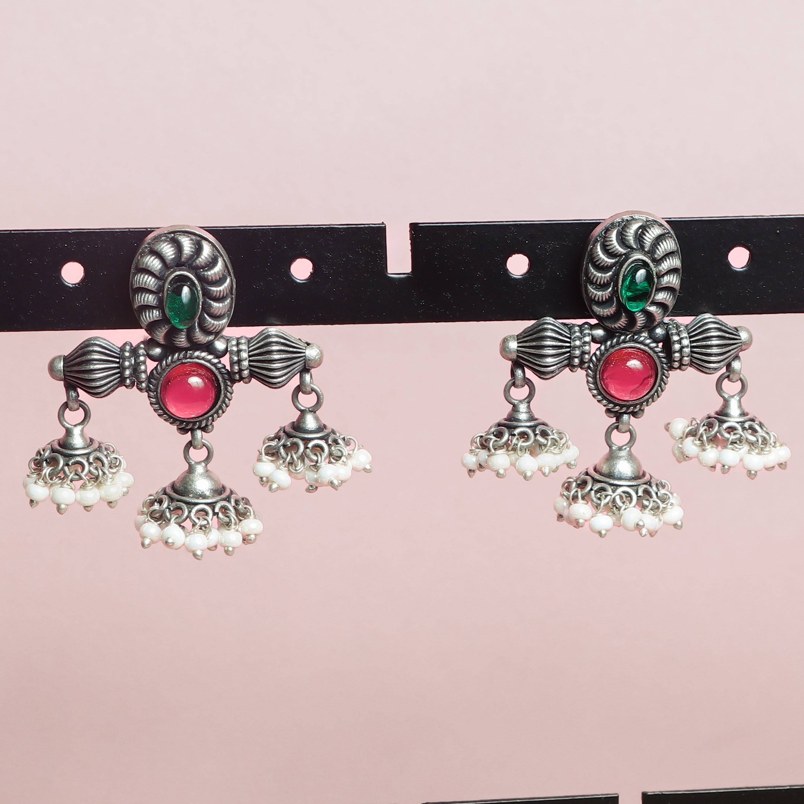 Ruby Stone Triple Jhumki