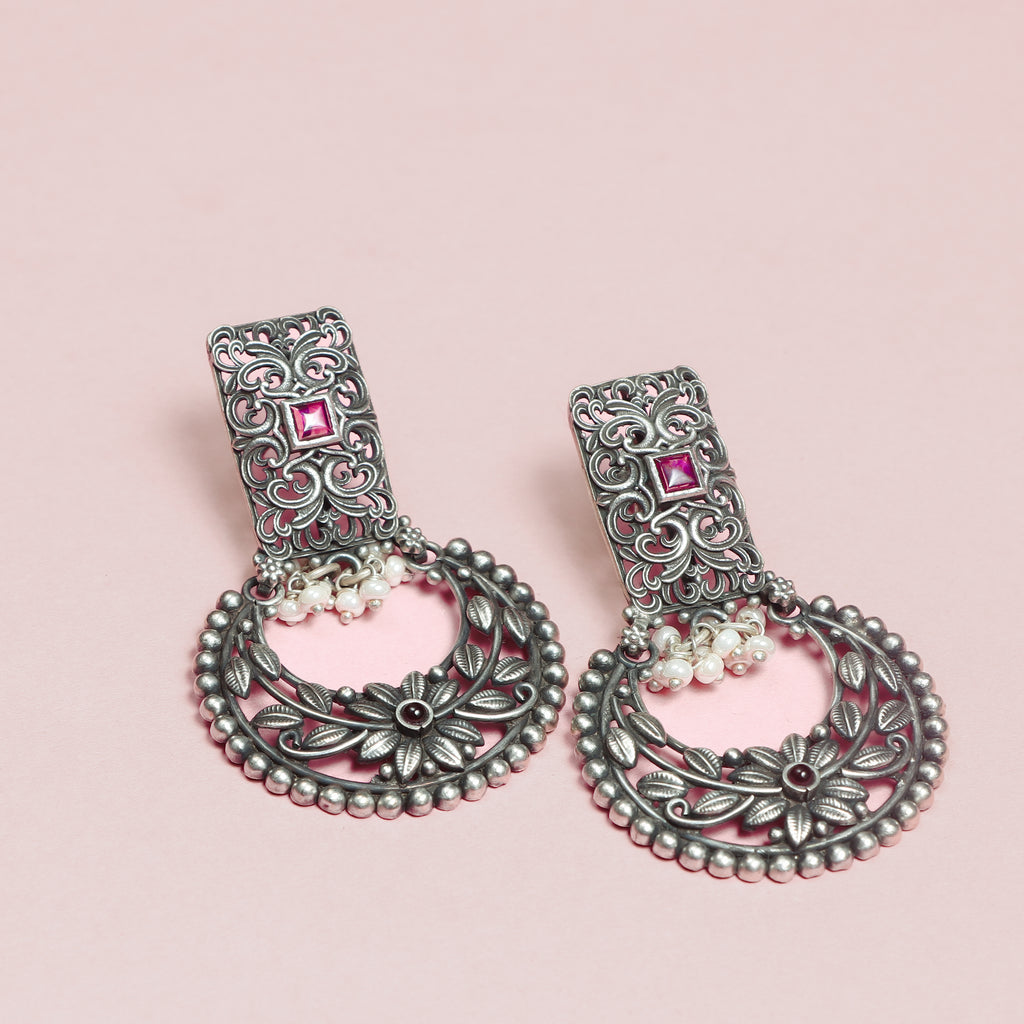 Oxidised Ruby Chandbaali