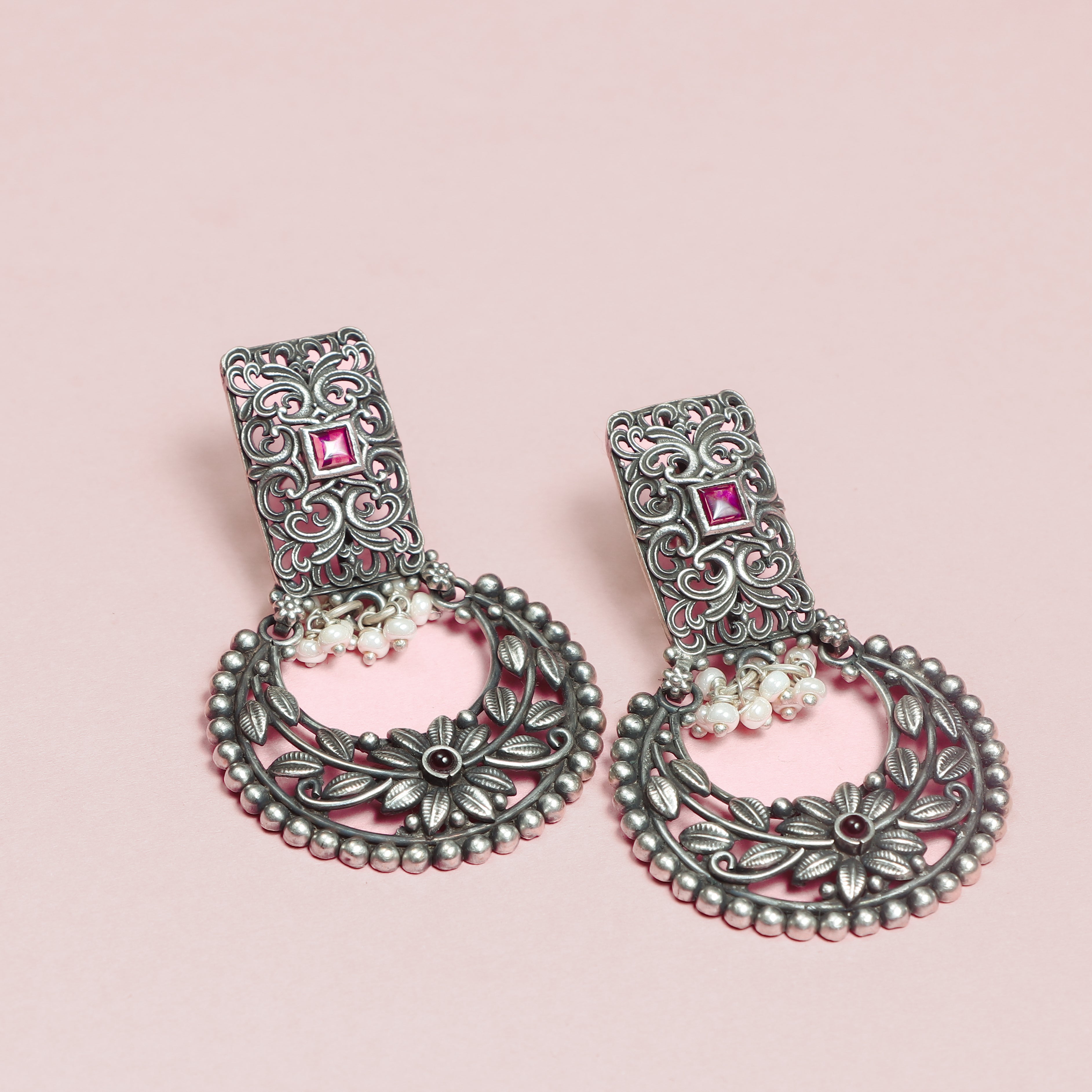 Oxidised Ruby Chandbaali