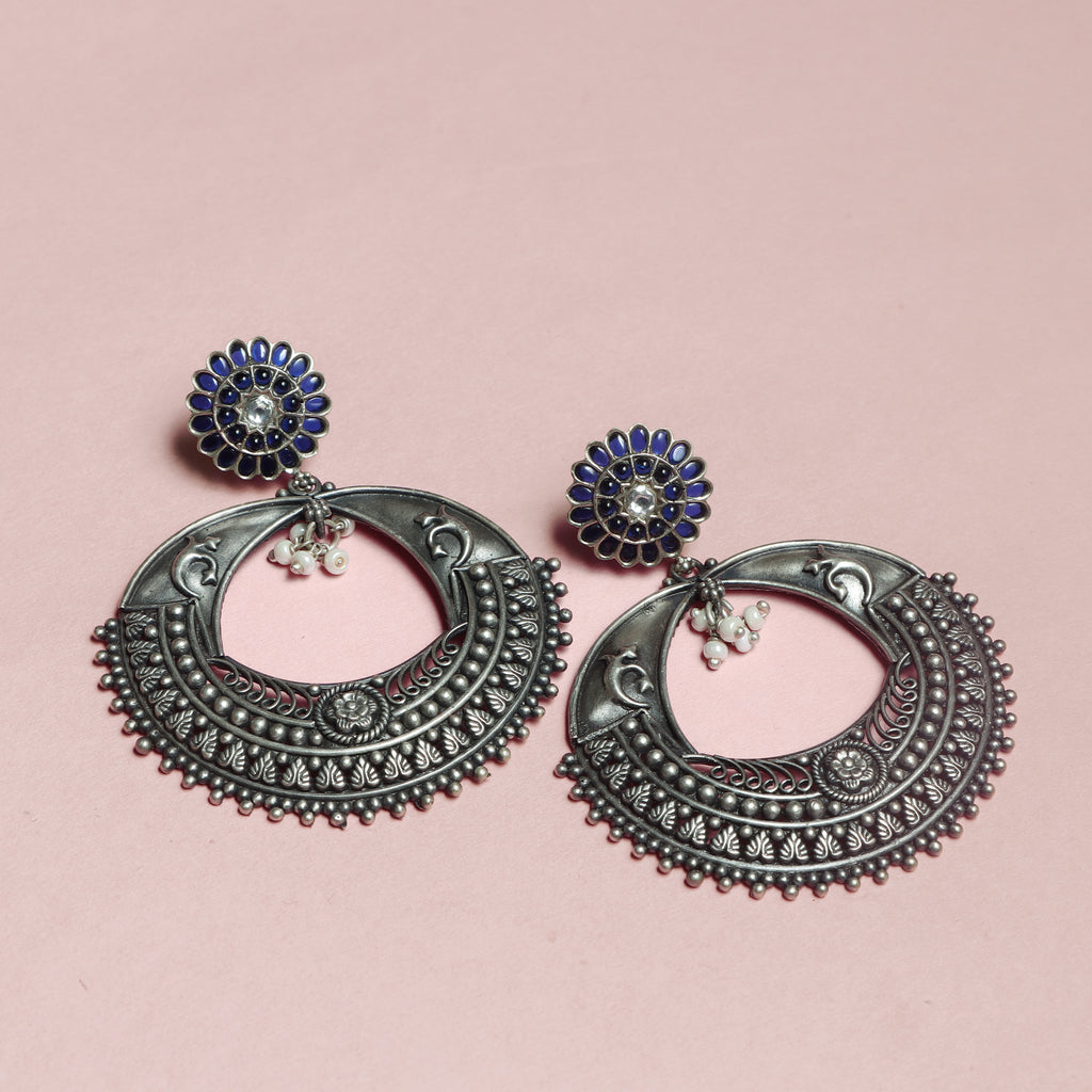 Royal Blue Oxidised Chandbali