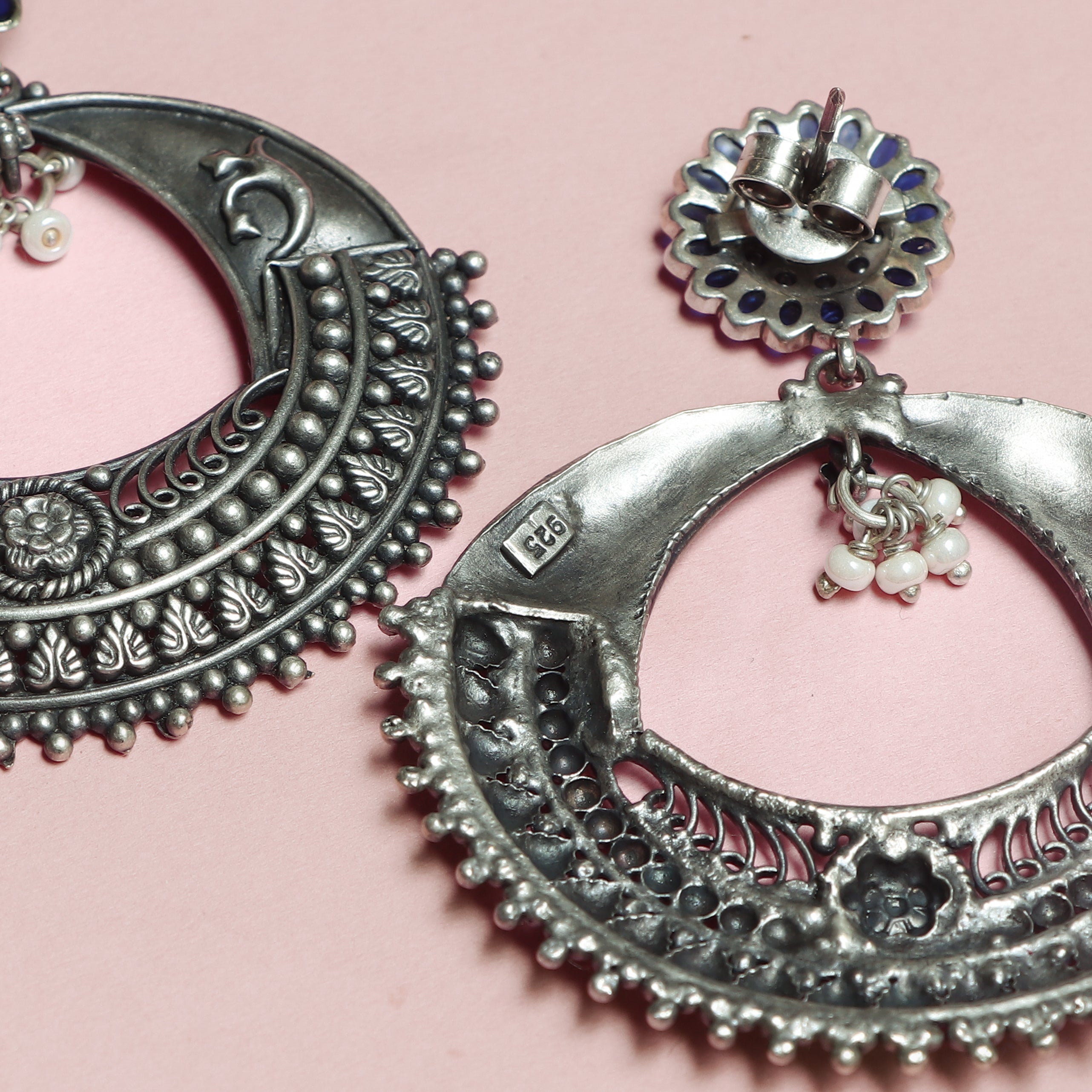 Royal Blue Oxidised Chandbali