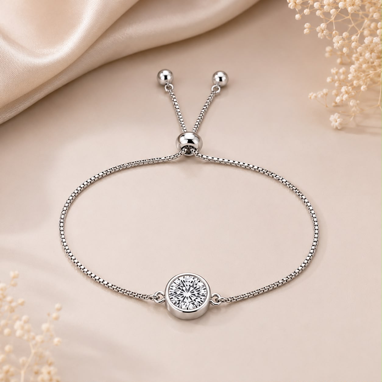 Luna Solitaire Moissanite Slider Bracelet