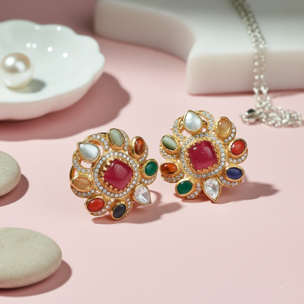Navratna Floral Studs