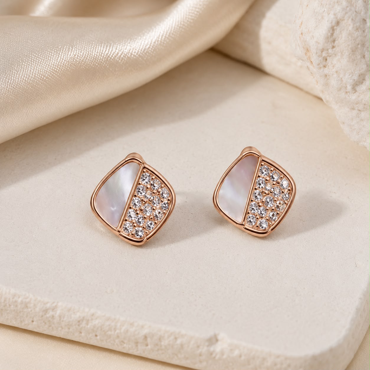 Celeste Trio Stud Set – 935 Silver Rose Gold Earrings (Pack of 3)