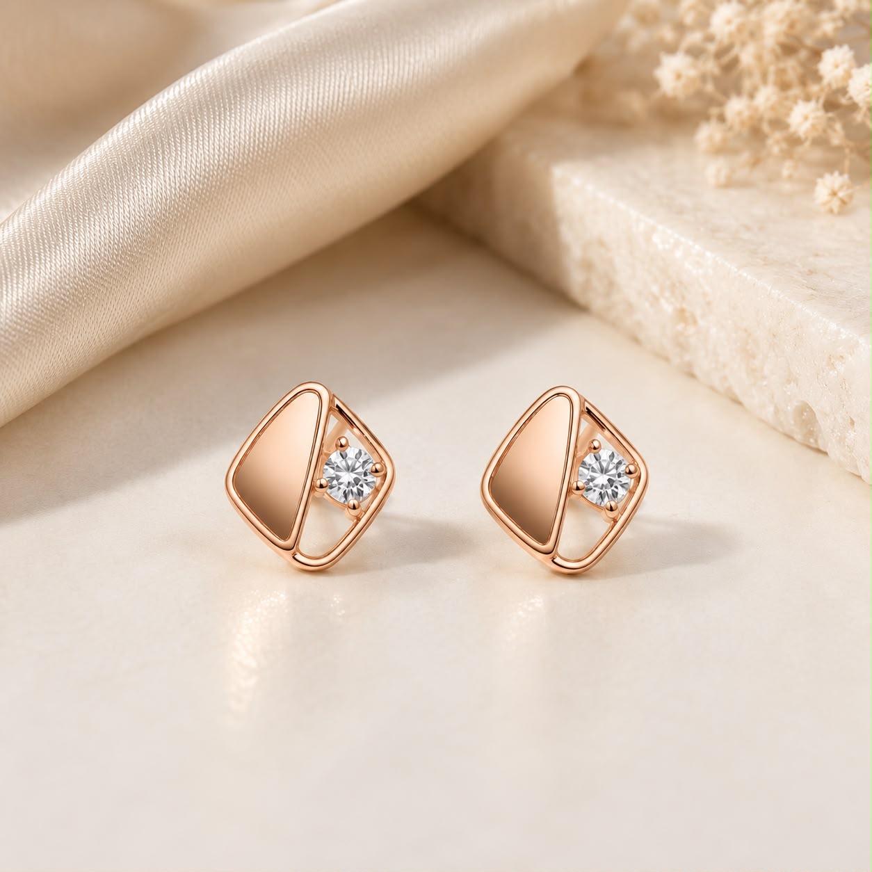 Celeste Trio Stud Set – 935 Silver Rose Gold Earrings (Pack of 3)