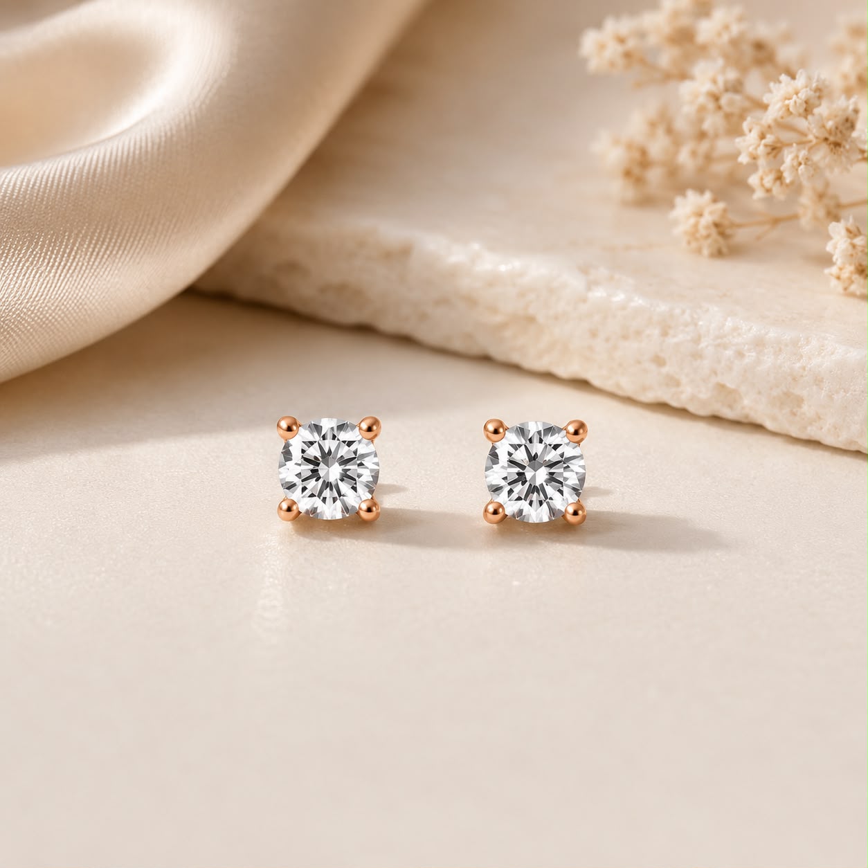 Celeste Trio Stud Set – 935 Silver Rose Gold Earrings (Pack of 3)