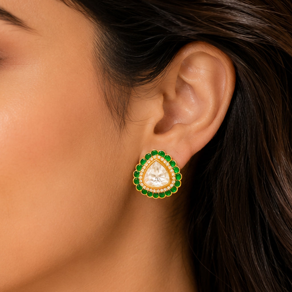 Mehr Emerald Polki Studs