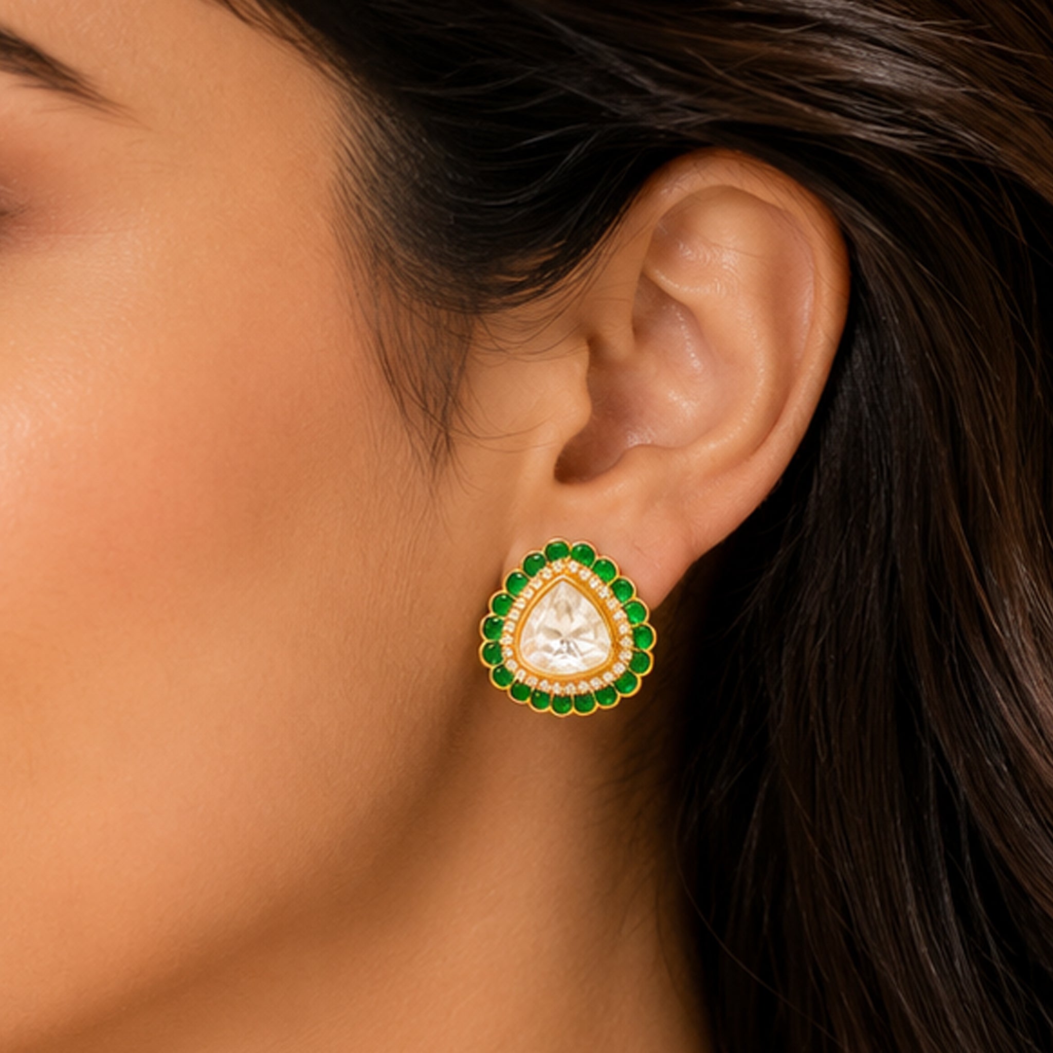 Mehr Emerald Polki Studs