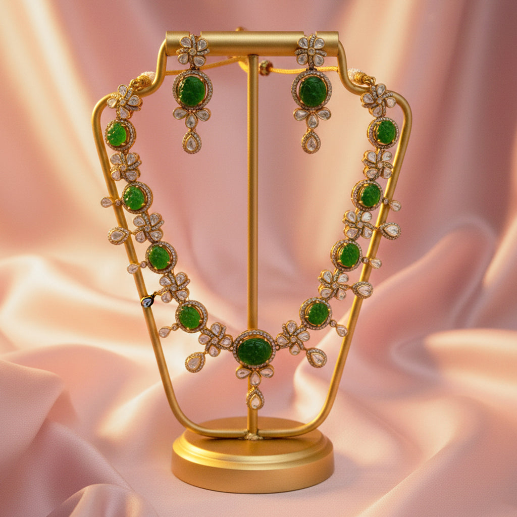 Emerald Noor Polki Necklace Set
