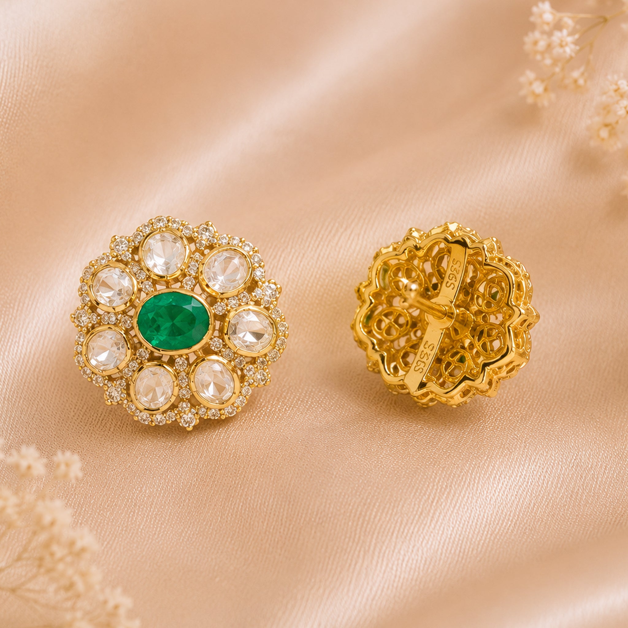 Emerald Royale Polki Studs