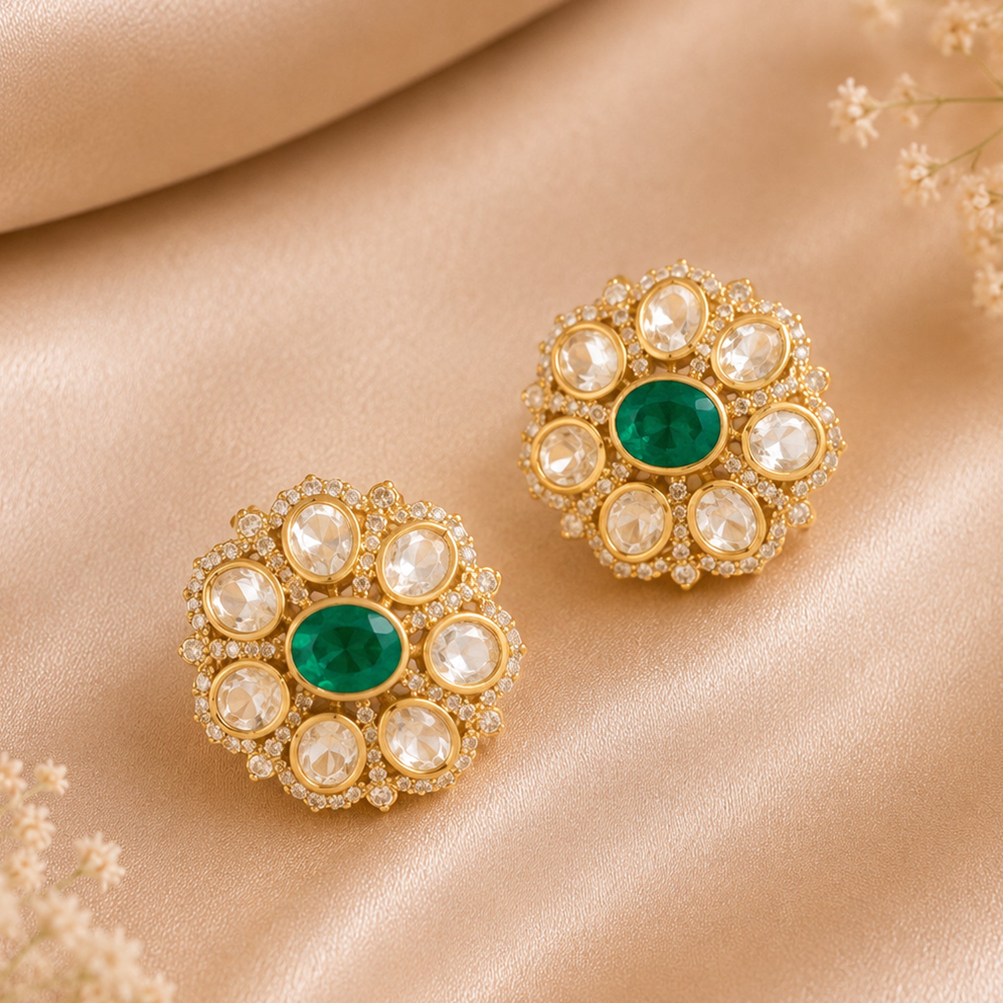 Emerald Royale Polki Studs
