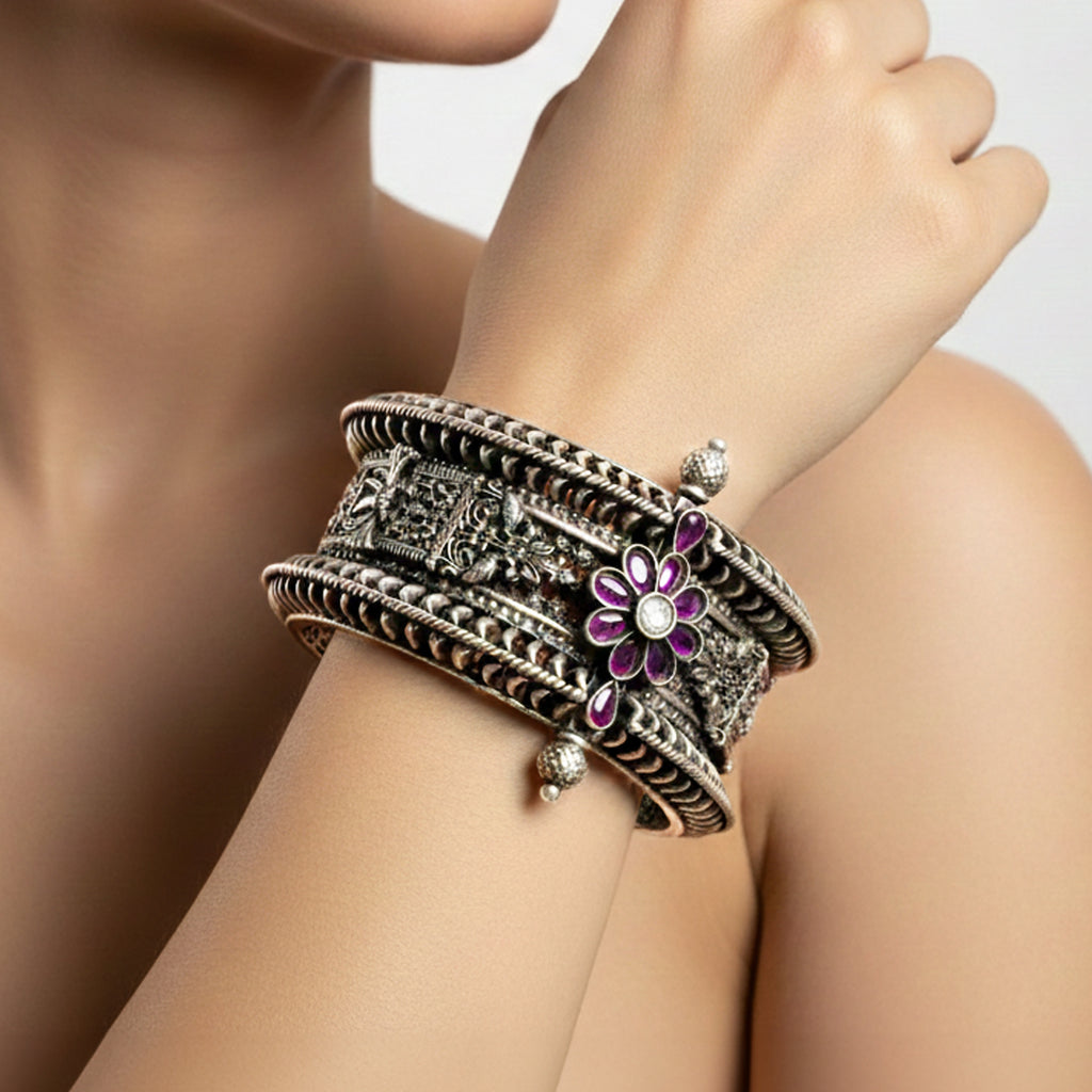 Midnight Bloom Oxidised Bangle