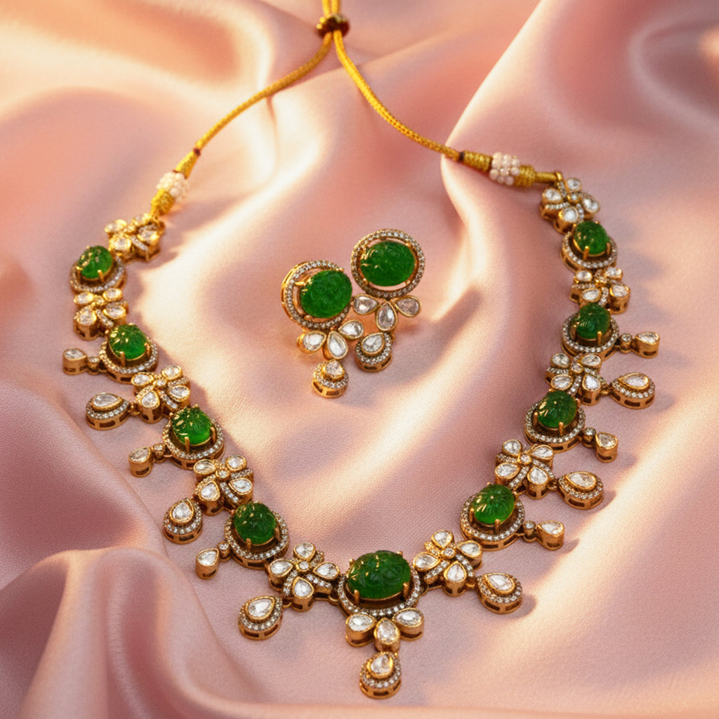 Emerald Noor Polki Necklace Set