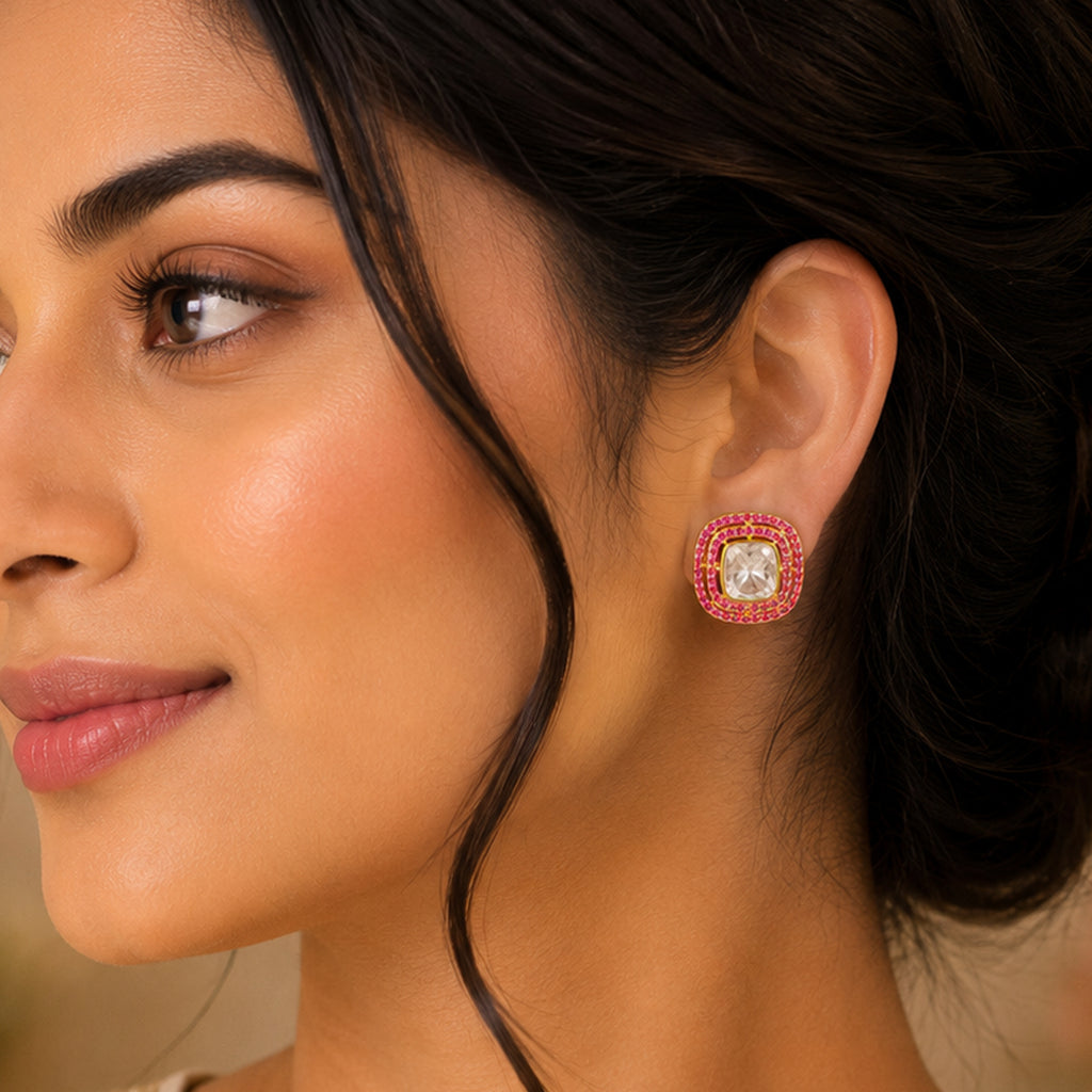 Blush Ruby Halo Studs