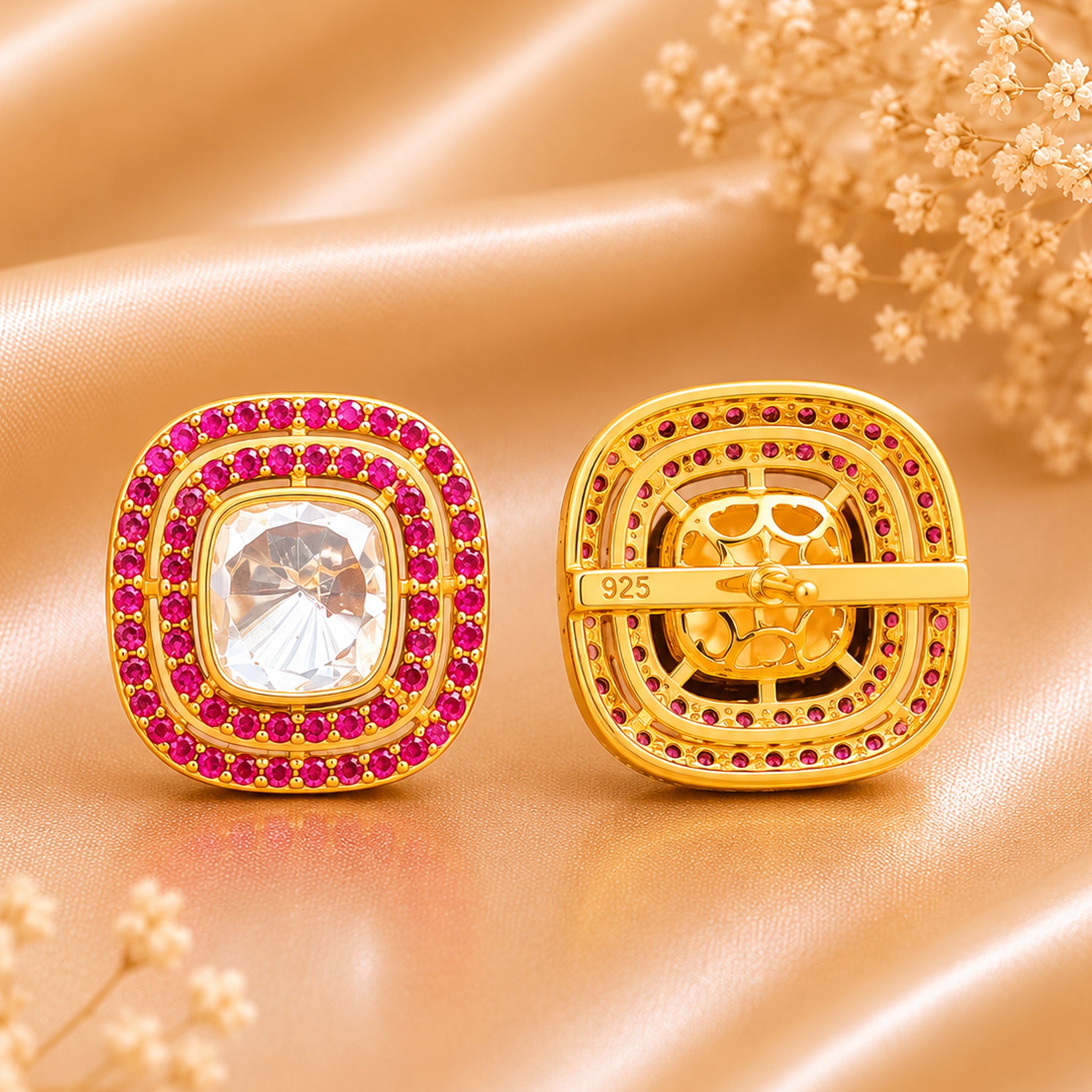 Blush Ruby Halo Studs