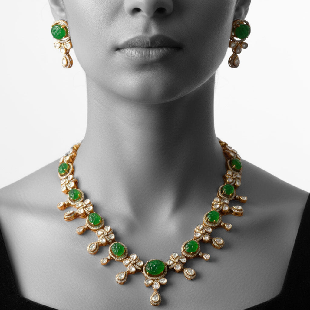 Emerald Noor Polki Necklace Set