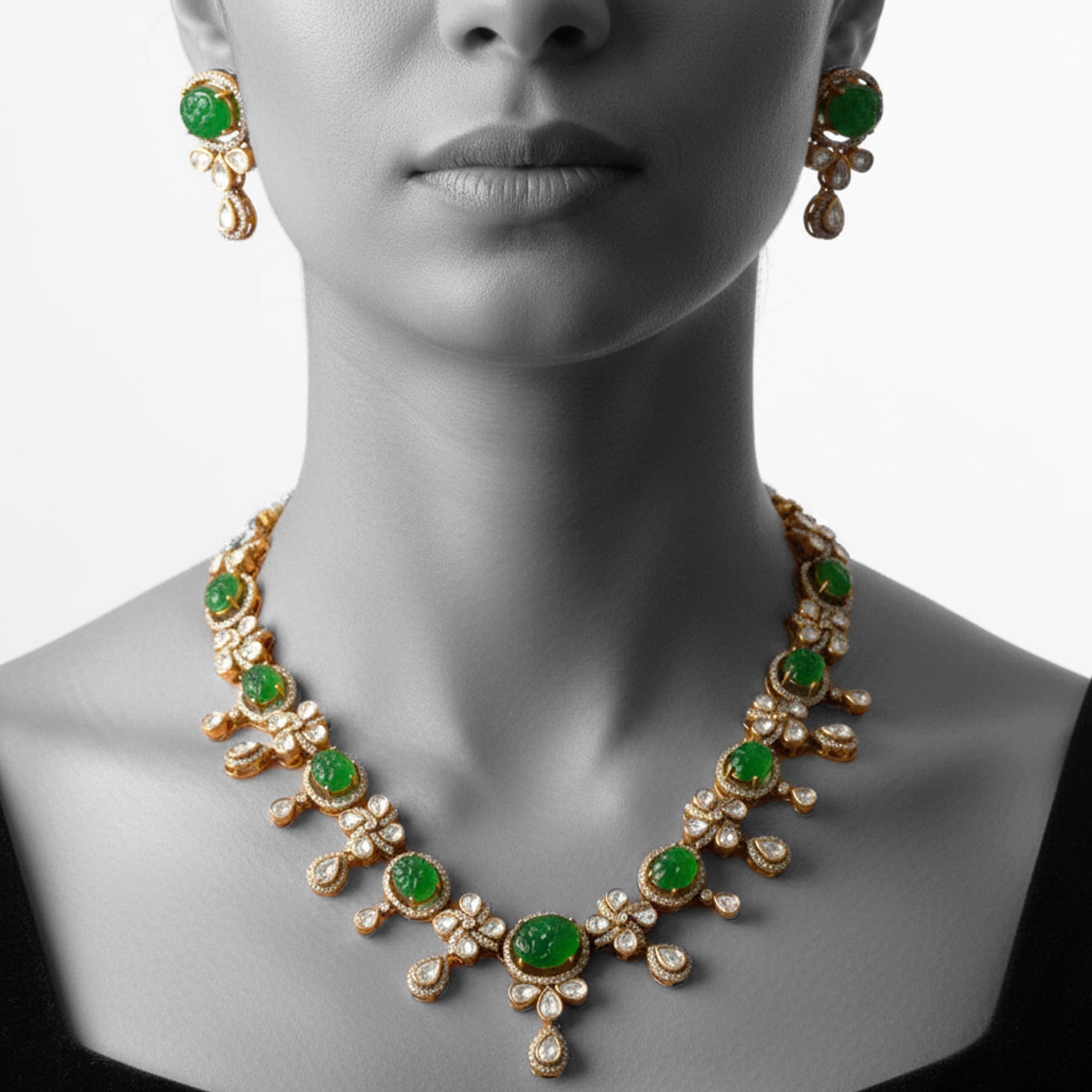 Emerald Noor Polki Necklace Set