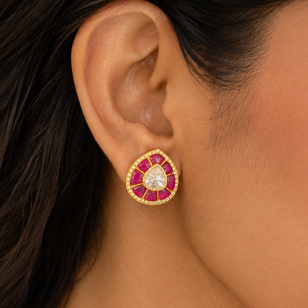 Ruby Teardrop Aura Studs