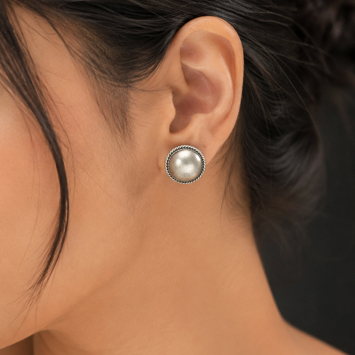 Heritage Rope-Edge Oxidised Silver Studs
