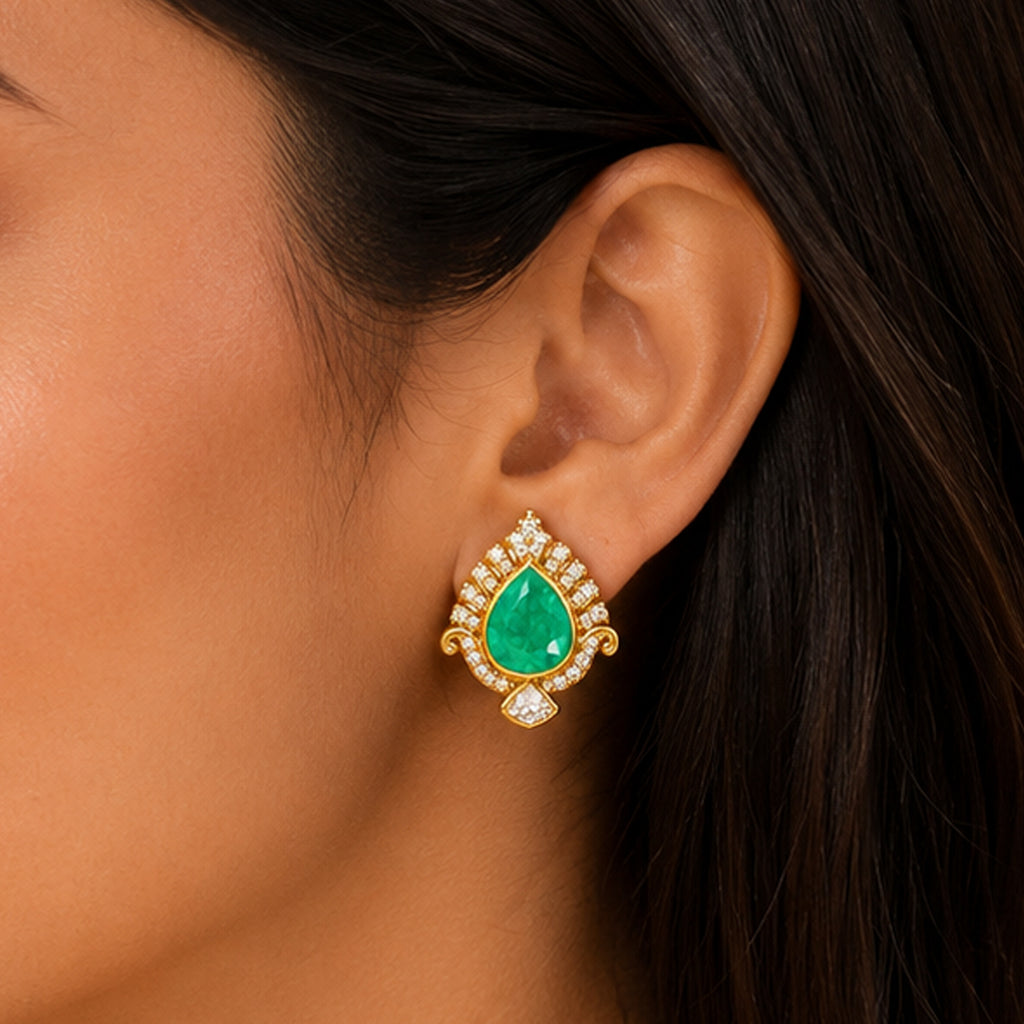 Emerald Paisley Studs