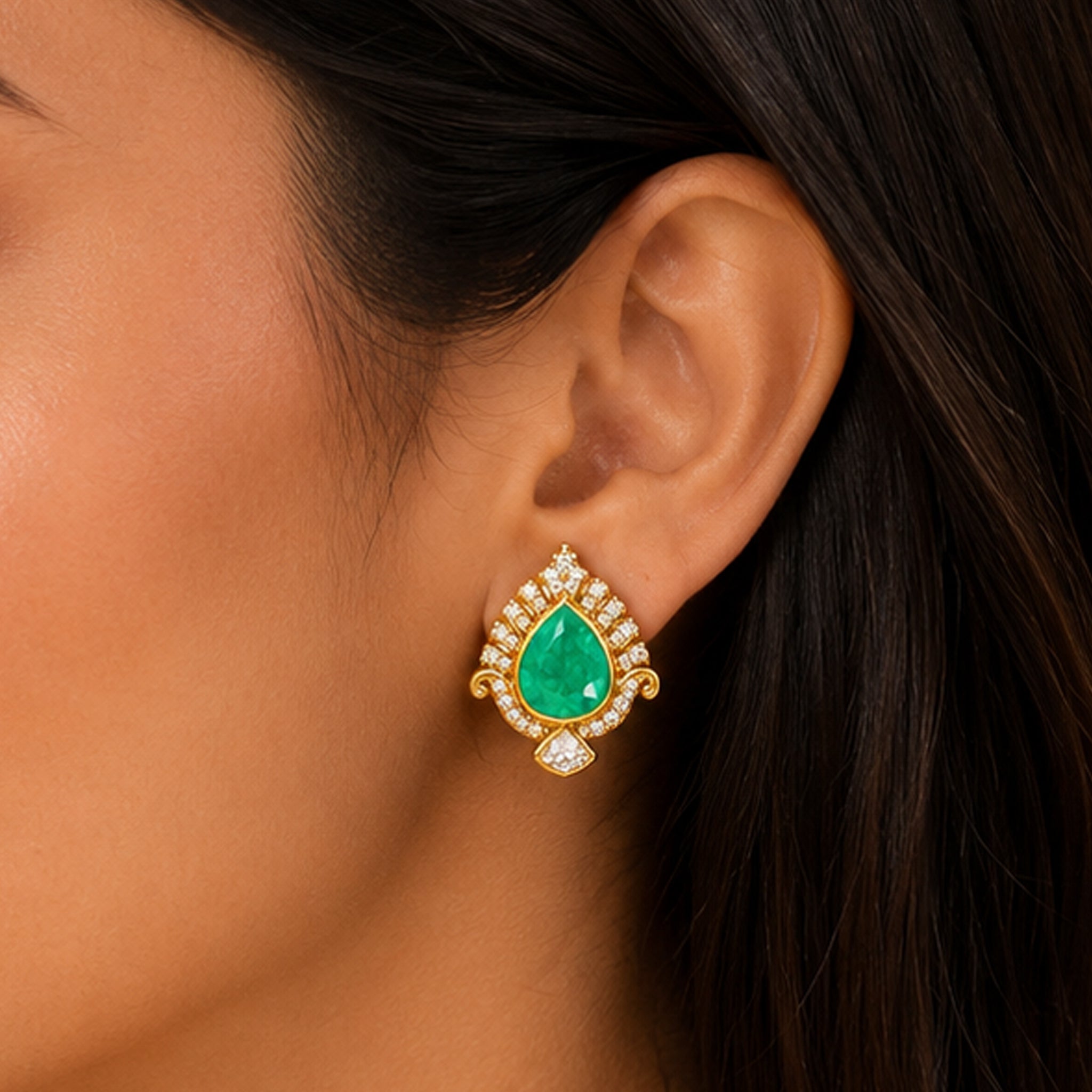 Emerald Paisley Studs