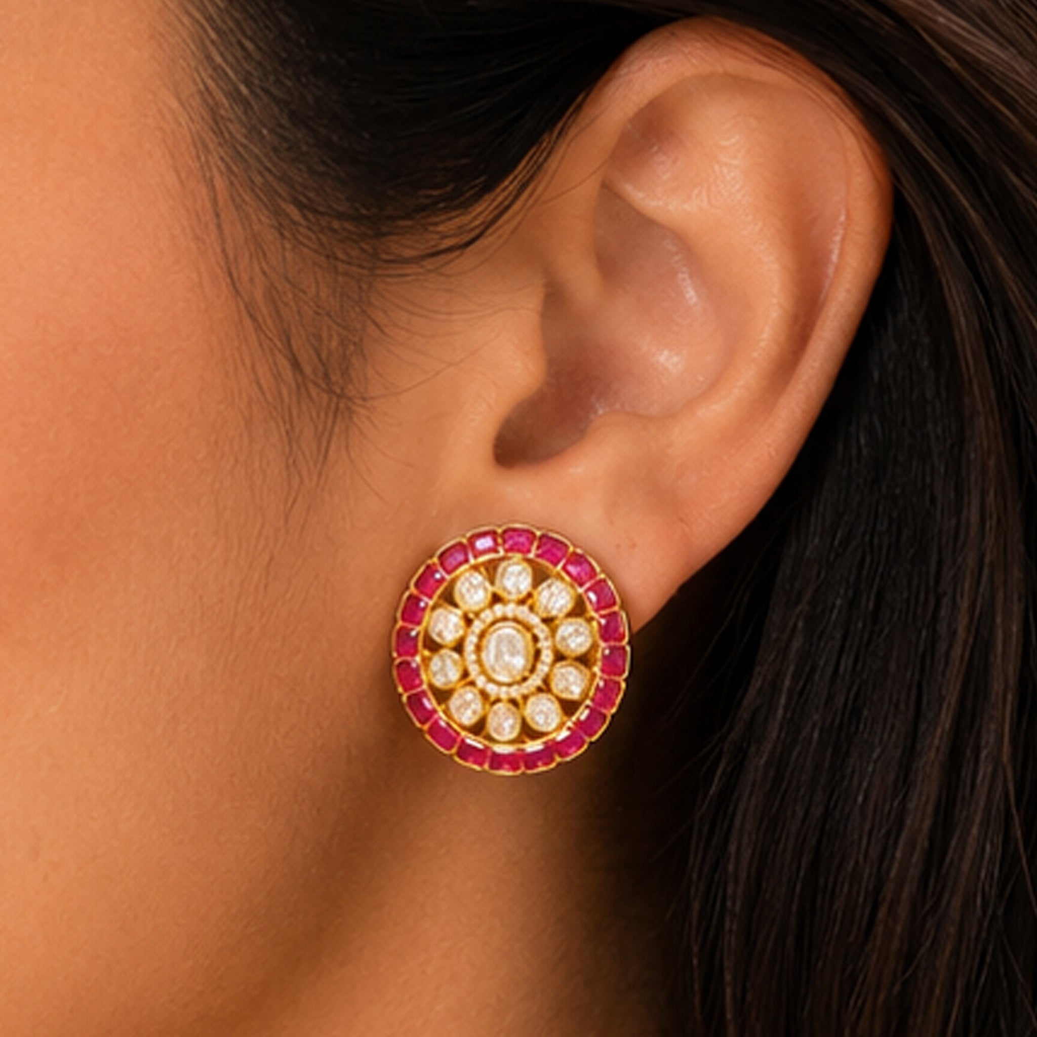 Ruby Royale Polki Studs