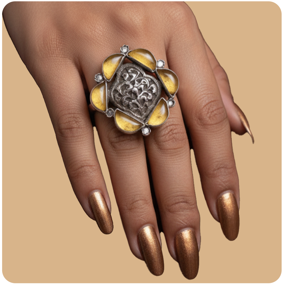 Golden Star Silver Ring