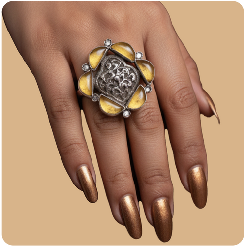 Golden Star Silver Ring