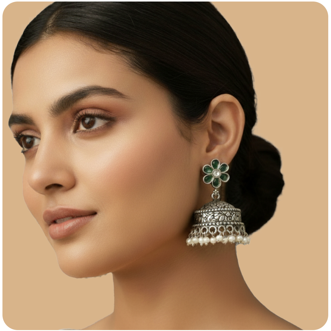 Majestic Green Flower Jhumka