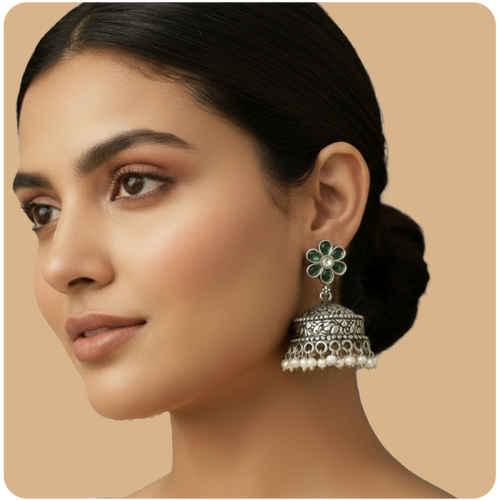 Majestic Green Flower Jhumka