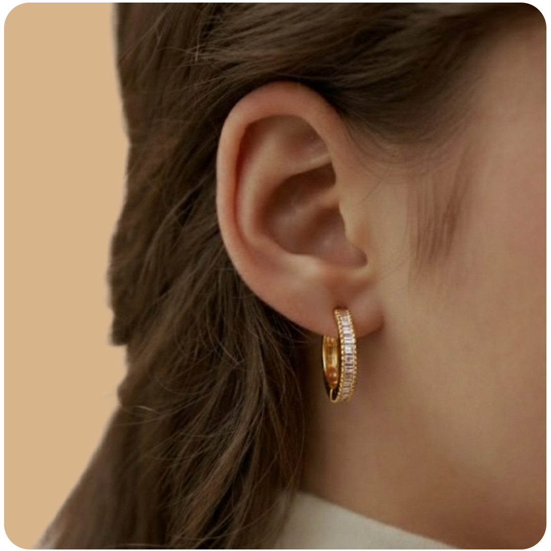 Sleek  CZ Silver Hoop Earrings