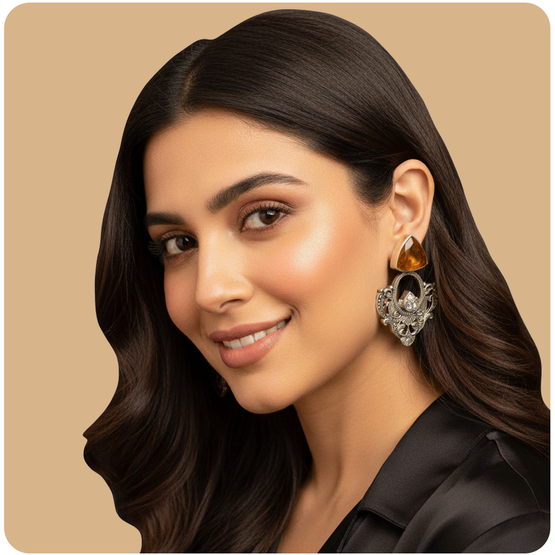 Golden Star Silver Earrings