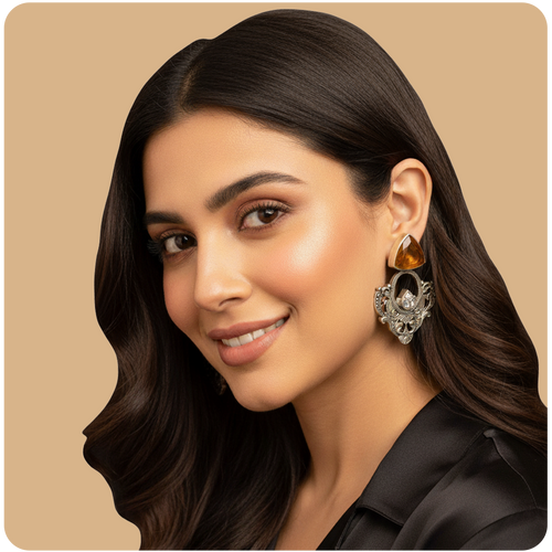 Golden Star Silver Earrings