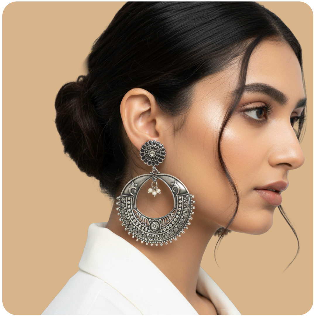 Tribal Crescent Silver Chandbali